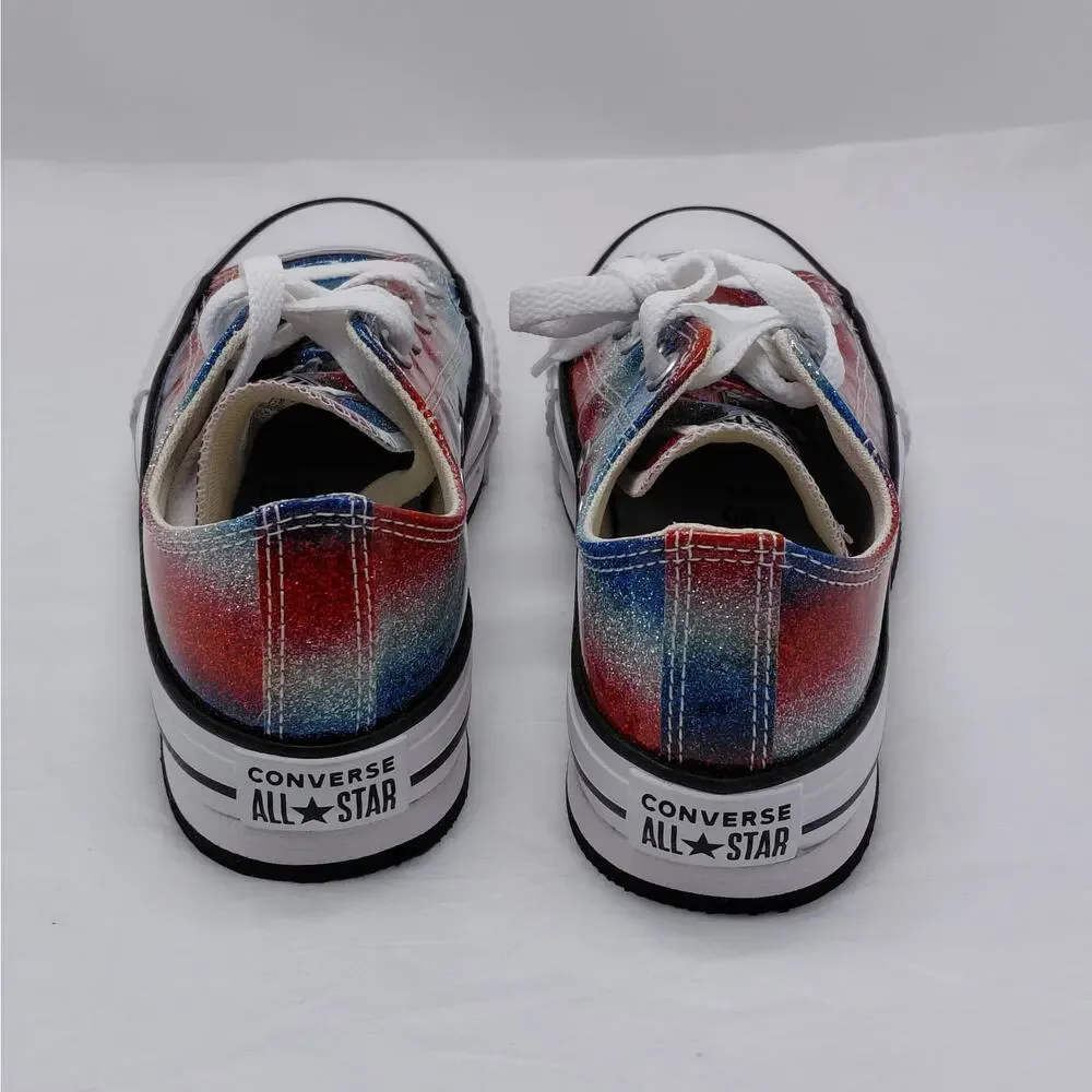 Converse All Star Girls Sneakers Size 1 Red Blue Glitter Low Top Back to School